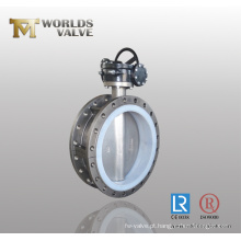 Válvula Borboleta Dupla Flange de Aço Inoxidável com Assento PTFE